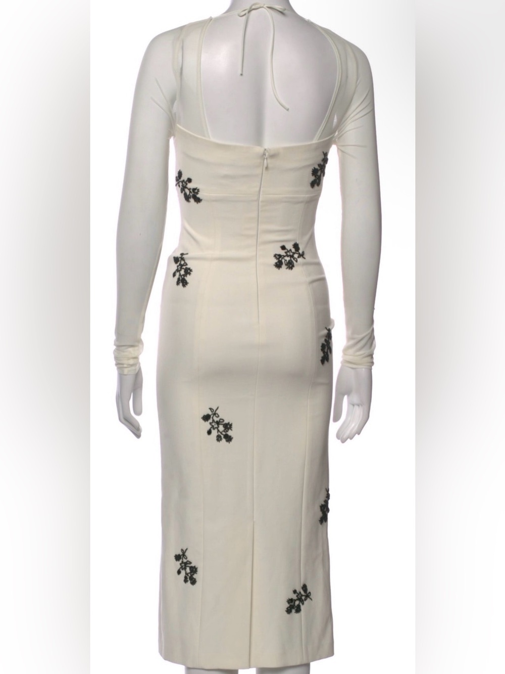 cinq a sept Cream Long-Sleeve Fitted Dress with Black Floral Appliqué sheer 4 - Picture 3 of 4